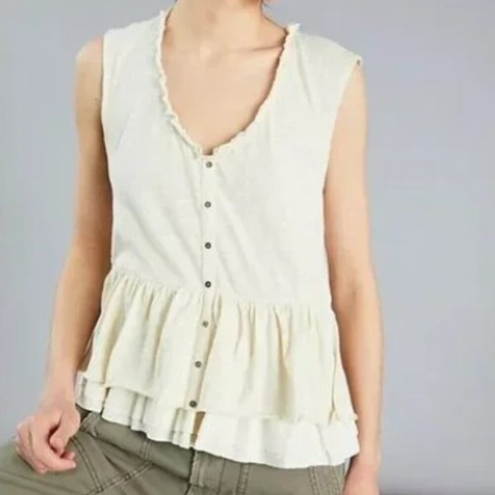 PILCRO Anthropologie Small Chrissy Butter Yellow Cotton Ruffled Babydoll Tank‎
